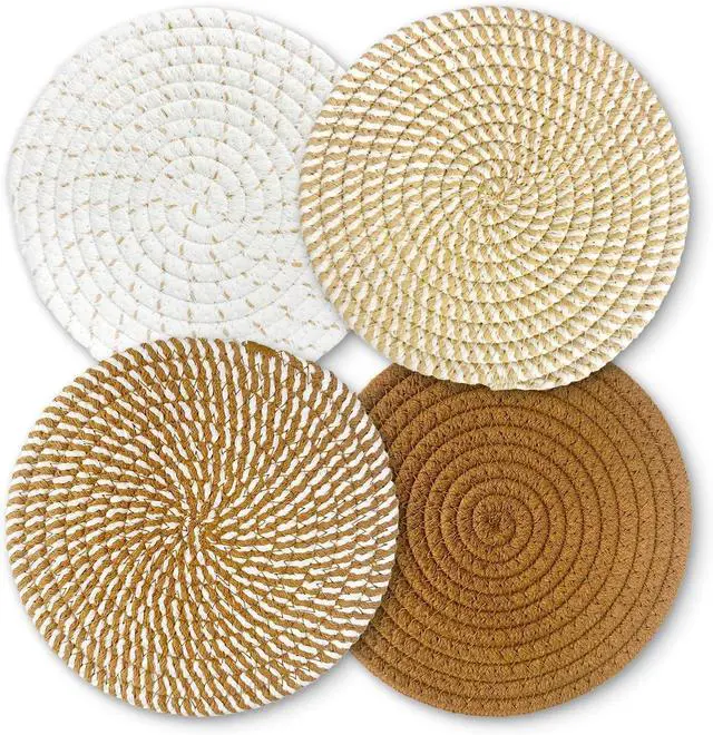 Main image of Trivets for Hot Dishes, Hot Pads for Kitchen, 7'' Trivets for Hot Pots and Pans, Pot Holders for Kitchen, Pot Holders Heat Resistant 4-Pcs, Kitchen Essentials for New Home (Brown)