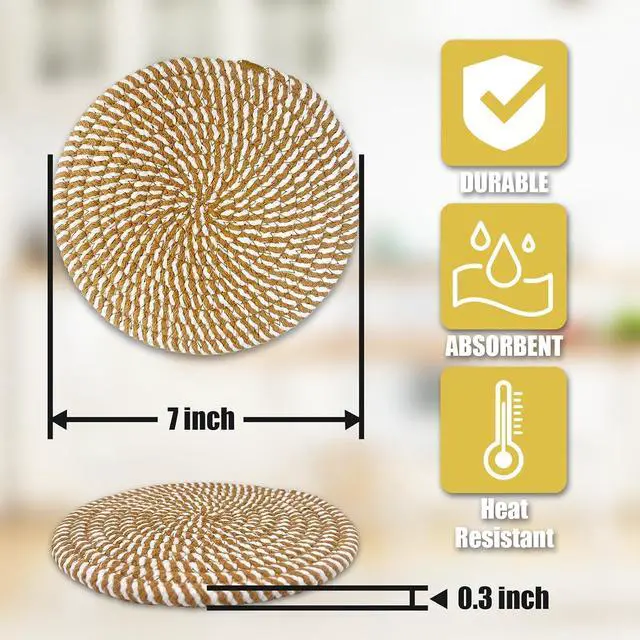 Alt view image 4 of 7 - Trivets for Hot Dishes, Hot Pads for Kitchen, 7'' Trivets for Hot Pots and Pans, Pot Holders for Kitchen, Pot Holders Heat Resistant 4-Pcs, Kitchen Essentials for New Home (Brown)