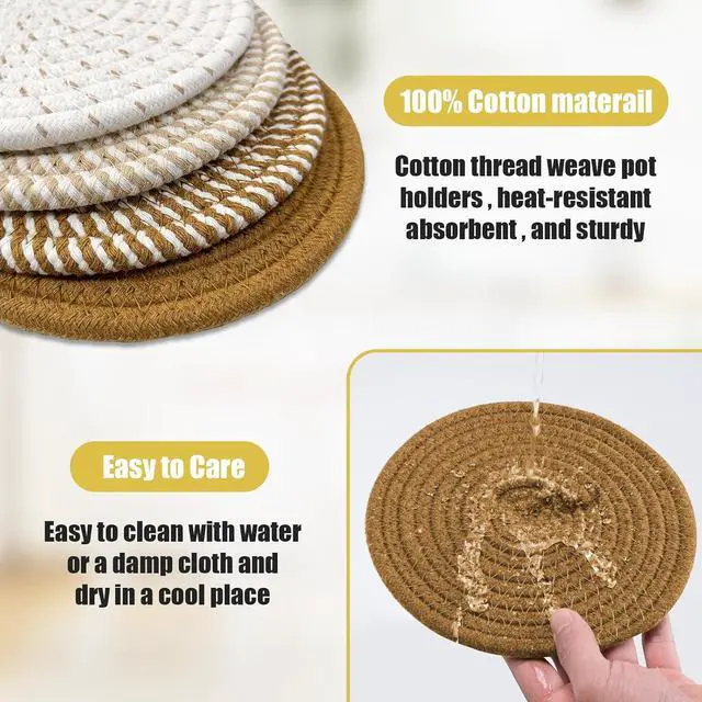 Alt view image 5 of 7 - Trivets for Hot Dishes, Hot Pads for Kitchen, 7'' Trivets for Hot Pots and Pans, Pot Holders for Kitchen, Pot Holders Heat Resistant 4-Pcs, Kitchen Essentials for New Home (Brown)