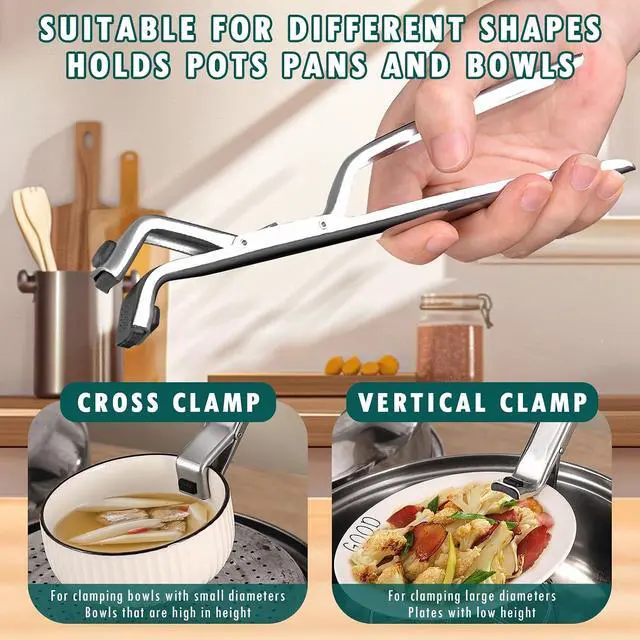 Alt view image 4 of 7 - 2PCS Stainless Steel Hot Plate Gripper Clips - Multi-Purpose Hot Bowl Dish Plate Gripper Clips Tongs Clamp Holder for Oven, Air Fryer, Steamer, Pots & Bowls, Non-Slip Design