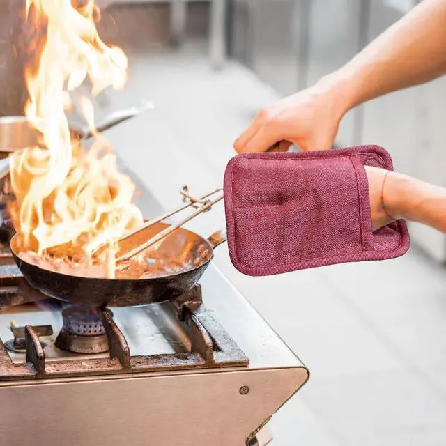 Alt view image 4 of 7 - Pot Holders Yarn-Dyed Set of 3 Non Slip Silicone Kitchen Lines | Heat Resistant 500 Kitchen Gloves BBQ Cooking Baking Women Men Cooking Barbecue Microwave Machine Washable (Red Potholders)