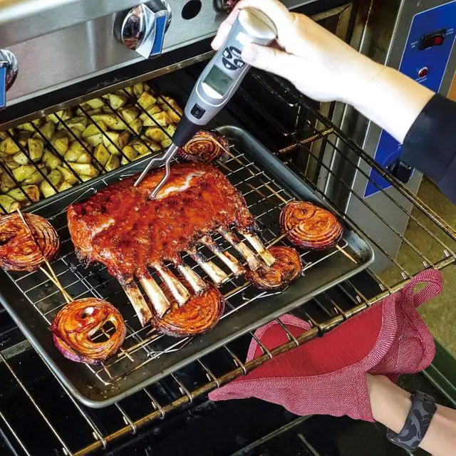 Alt view image 3 of 7 - Pot Holders Yarn-Dyed Set of 3 Non Slip Silicone Kitchen Lines | Heat Resistant 500 Kitchen Gloves BBQ Cooking Baking Women Men Cooking Barbecue Microwave Machine Washable (Red Potholders)