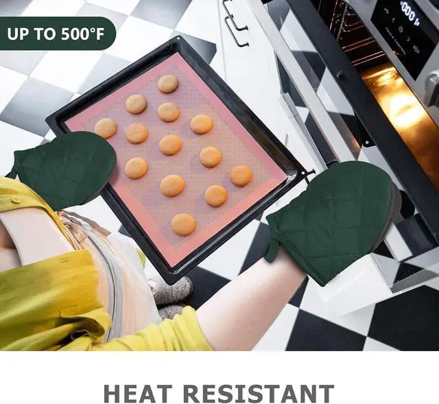 Alt view image 2 of 7 - 1 Pair Short Oven Mitts - Silicone Kitchen Oven Gloves High Heat Resistant 500, Mini Oven Mits with Non-Slip Grip Surfaces and Hanging Loop for BBQ, Baking, Cooking and Grilling (ArmyGreen)