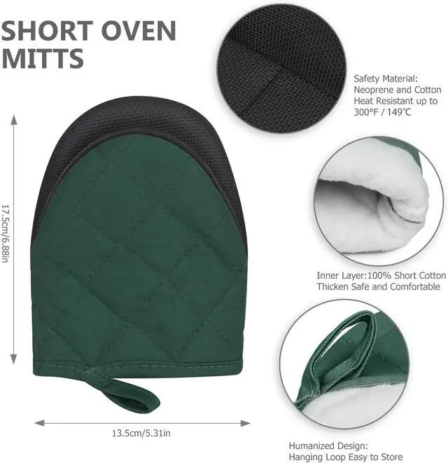 Alt view image 3 of 7 - 1 Pair Short Oven Mitts - Silicone Kitchen Oven Gloves High Heat Resistant 500, Mini Oven Mits with Non-Slip Grip Surfaces and Hanging Loop for BBQ, Baking, Cooking and Grilling (ArmyGreen)