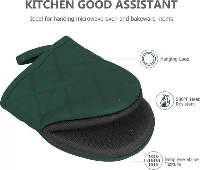 Alt view image 4 of 7 - 1 Pair Short Oven Mitts - Silicone Kitchen Oven Gloves High Heat Resistant 500, Mini Oven Mits with Non-Slip Grip Surfaces and Hanging Loop for BBQ, Baking, Cooking and Grilling (ArmyGreen)