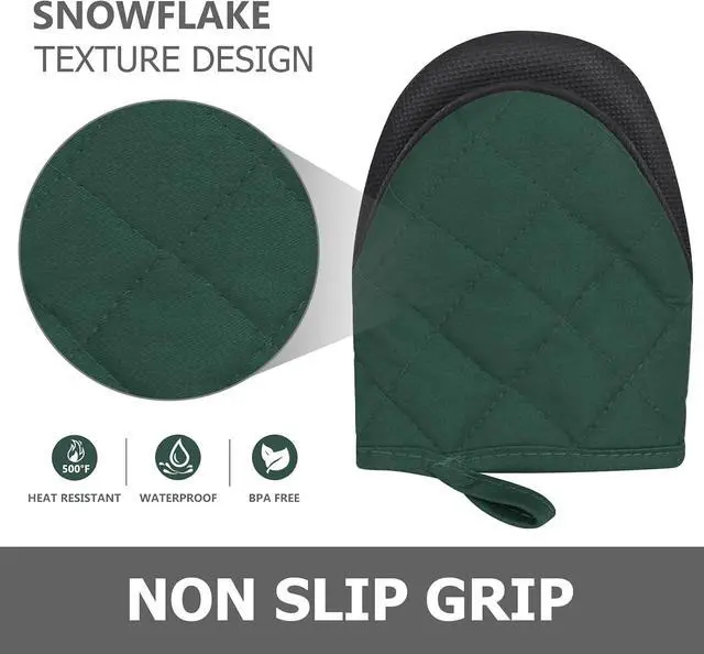 Alt view image 5 of 7 - 1 Pair Short Oven Mitts - Silicone Kitchen Oven Gloves High Heat Resistant 500, Mini Oven Mits with Non-Slip Grip Surfaces and Hanging Loop for BBQ, Baking, Cooking and Grilling (ArmyGreen)