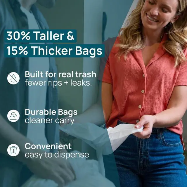 Alt view image 5 of 6 - Refillable Trash Bag System with Dispenser, 21 Custom-Fit 13-Gal Bags | Reusable inside-bin holder keeps refill bags ready; includes 21 liners and fits most tall 13-gallon cans with an 8-inch base
