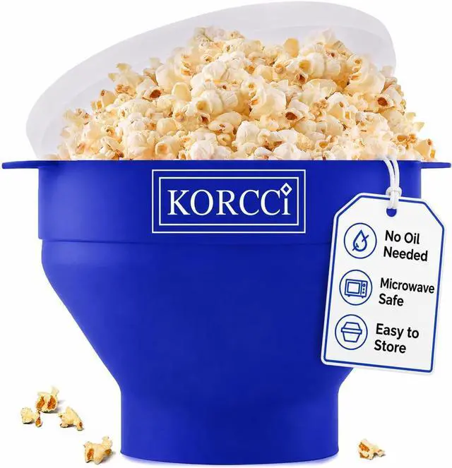 Main image of The Original Korcci Microwaveable Silicone Popcorn Popper, Microwave Popcorn Popper, Collapsible Microwave Popcorn Maker Bowl, No Oil Required, Use In Microwave, Dishwasher Safe (Blue)