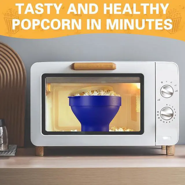 Alt view image 2 of 7 - The Original Korcci Microwaveable Silicone Popcorn Popper, Microwave Popcorn Popper, Collapsible Microwave Popcorn Maker Bowl, No Oil Required, Use In Microwave, Dishwasher Safe (Blue)