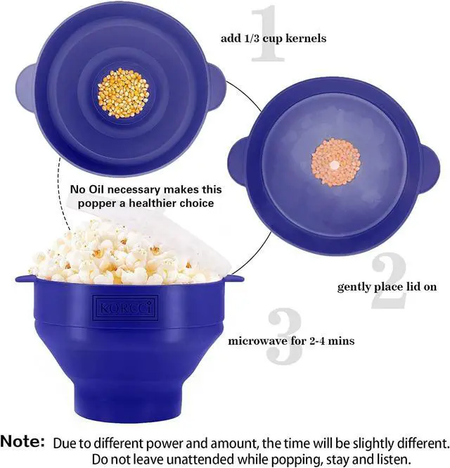 Alt view image 4 of 7 - The Original Korcci Microwaveable Silicone Popcorn Popper, Microwave Popcorn Popper, Collapsible Microwave Popcorn Maker Bowl, No Oil Required, Use In Microwave, Dishwasher Safe (Blue)