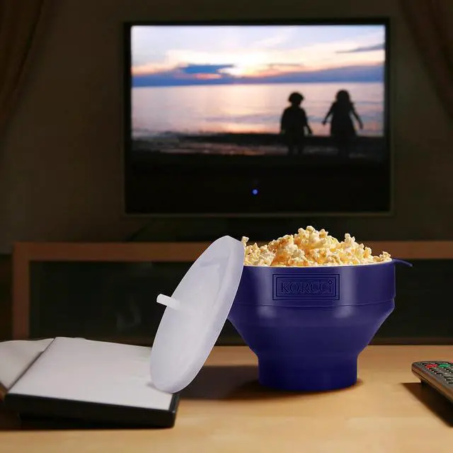 Alt view image 7 of 7 - The Original Korcci Microwaveable Silicone Popcorn Popper, Microwave Popcorn Popper, Collapsible Microwave Popcorn Maker Bowl, No Oil Required, Use In Microwave, Dishwasher Safe (Blue)