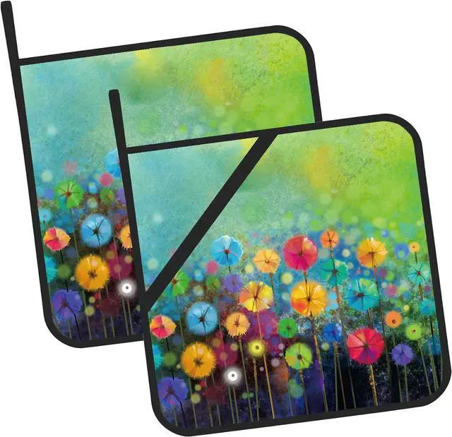 Main image of Abstract Floral Watercolor Painting Pot Holders Set of 2 Kitchen Heat Resistant Potholder for Microwave Cooking Baking Oven End Dishes and BBQ