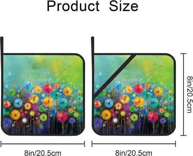 Alt view image 2 of 7 - Abstract Floral Watercolor Painting Pot Holders Set of 2 Kitchen Heat Resistant Potholder for Microwave Cooking Baking Oven End Dishes and BBQ