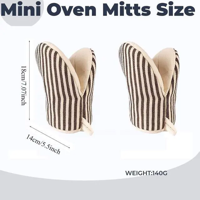 Alt view image 3 of 7 - 1 Pair Mini Oven Mitts,High Heat Resistant Oven Gloves,Kitchen Short Oven Mit with Hanging Loop for BBQ, Baking, Cooking and Grilling, (Khaki)