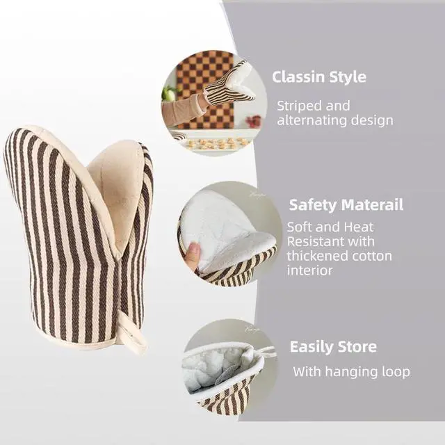 Alt view image 4 of 7 - 1 Pair Mini Oven Mitts,High Heat Resistant Oven Gloves,Kitchen Short Oven Mit with Hanging Loop for BBQ, Baking, Cooking and Grilling, (Khaki)