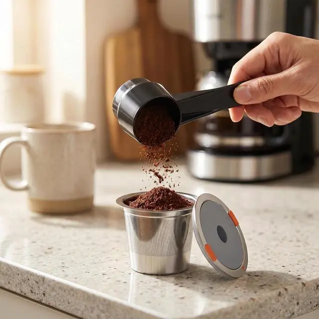 Alt view image 4 of 7 - Coffee Scoop for Reusable K Cup Refillable Coffee Pods, 2 Tablespoon Capacity, Scoop for Ground Coffee, Protein Powder, Tea(Black,1Pack)