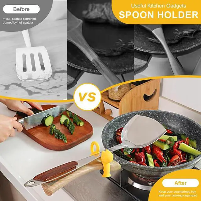 Alt view image 2 of 7 - Non-Slip Silicone Spoon Rest - 3 Pcs Cat Shaped Spatula Rack for Pot, Anti-Scalding Adjustable Cute Kitten Utensil Holder, Boil Over Spill Stopper, Funny Kitchen Cooking Gadget