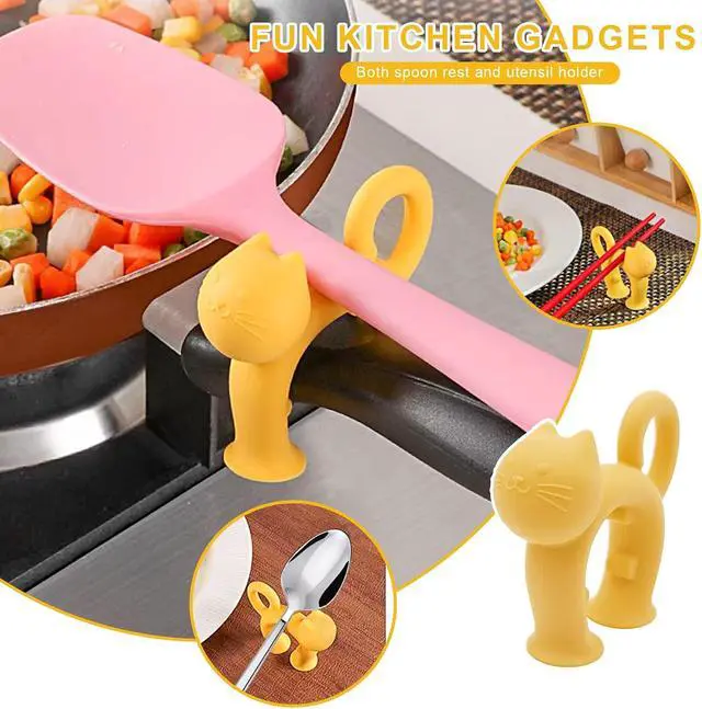 Alt view image 4 of 7 - Non-Slip Silicone Spoon Rest - 3 Pcs Cat Shaped Spatula Rack for Pot, Anti-Scalding Adjustable Cute Kitten Utensil Holder, Boil Over Spill Stopper, Funny Kitchen Cooking Gadget