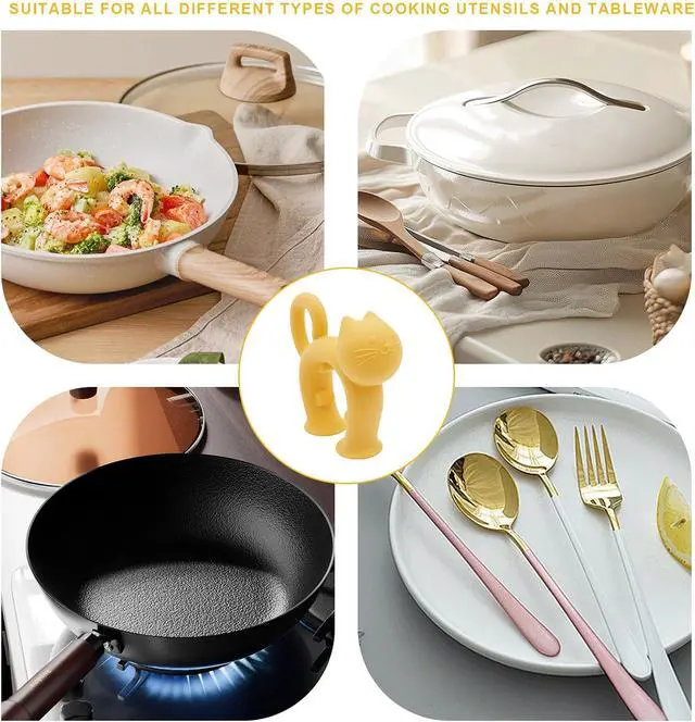 Alt view image 7 of 7 - Non-Slip Silicone Spoon Rest - 3 Pcs Cat Shaped Spatula Rack for Pot, Anti-Scalding Adjustable Cute Kitten Utensil Holder, Boil Over Spill Stopper, Funny Kitchen Cooking Gadget
