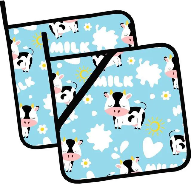 Main image of Pot Holders for Kitchen Heat Resistant Pot Holders,Cute Cartoon Black and White Cow Set of 2 Oven Hot Pads for Cooking Baking BBQ Gifts for Women Men