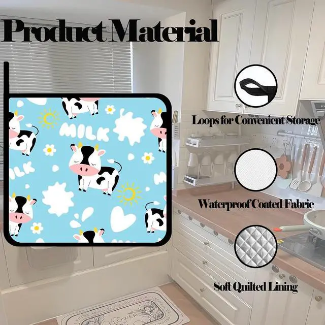 Alt view image 3 of 7 - Pot Holders for Kitchen Heat Resistant Pot Holders,Cute Cartoon Black and White Cow Set of 2 Oven Hot Pads for Cooking Baking BBQ Gifts for Women Men