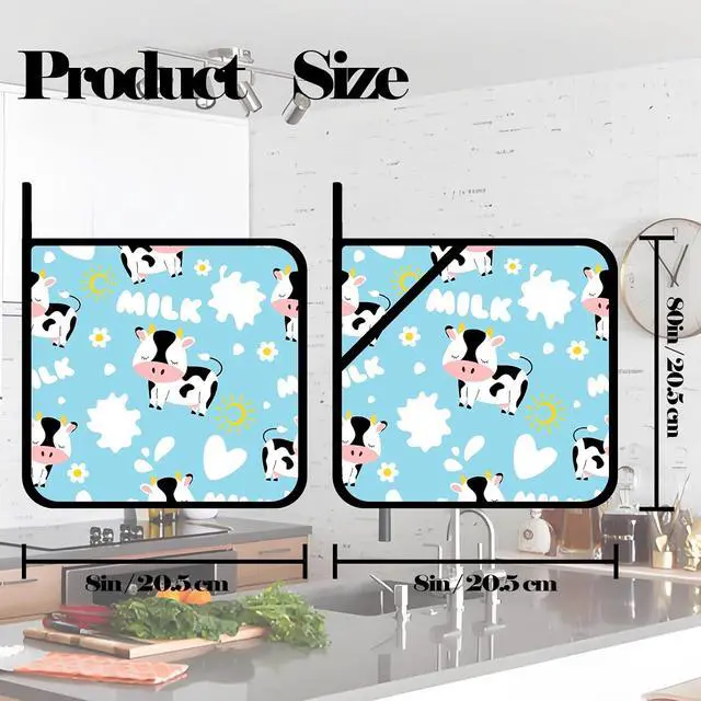 Alt view image 2 of 7 - Pot Holders for Kitchen Heat Resistant Pot Holders,Cute Cartoon Black and White Cow Set of 2 Oven Hot Pads for Cooking Baking BBQ Gifts for Women Men