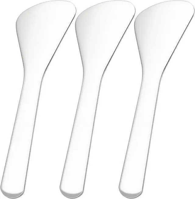 Main image of Pndeyo 3pcs Mini Stainless Steel Makeup Spatula, D Style, Silver | Reusable, 3.17×0.98in, Cosmetic Cream Spatulas Spoon, Skincare Scoop, for Mixing and Sampling Face Eye Cream