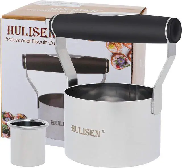 Alt view image 2 of 7 - HULISEN 3" Round Biscuit Cutter, Stainless Steel Cookie Cutter with Handle | Ergonomic Rubber Grip, Extra 1 inch Cutter Included, Dishwasher Safe, Baking Beginner Friendly, Gift-Ready Packaging