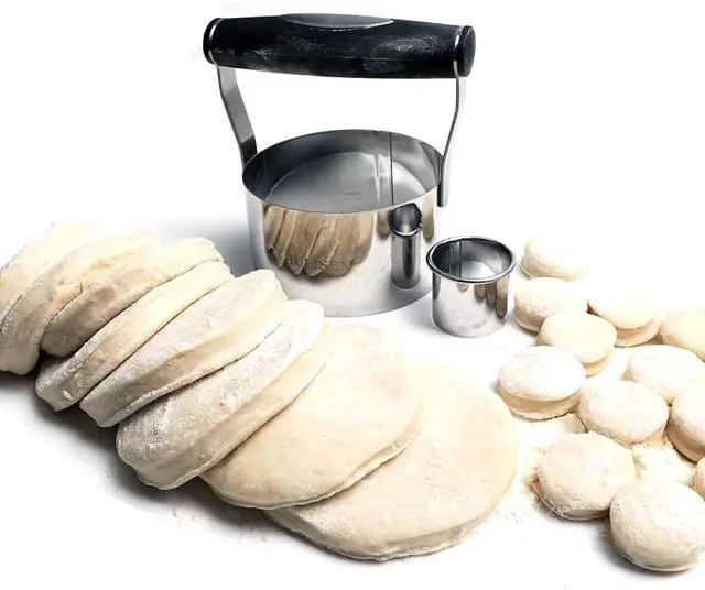 Alt view image 5 of 7 - HULISEN 3" Round Biscuit Cutter, Stainless Steel Cookie Cutter with Handle | Ergonomic Rubber Grip, Extra 1 inch Cutter Included, Dishwasher Safe, Baking Beginner Friendly, Gift-Ready Packaging