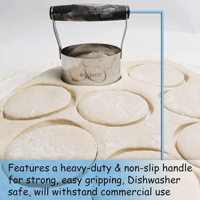Alt view image 6 of 7 - HULISEN 3" Round Biscuit Cutter, Stainless Steel Cookie Cutter with Handle | Ergonomic Rubber Grip, Extra 1 inch Cutter Included, Dishwasher Safe, Baking Beginner Friendly, Gift-Ready Packaging
