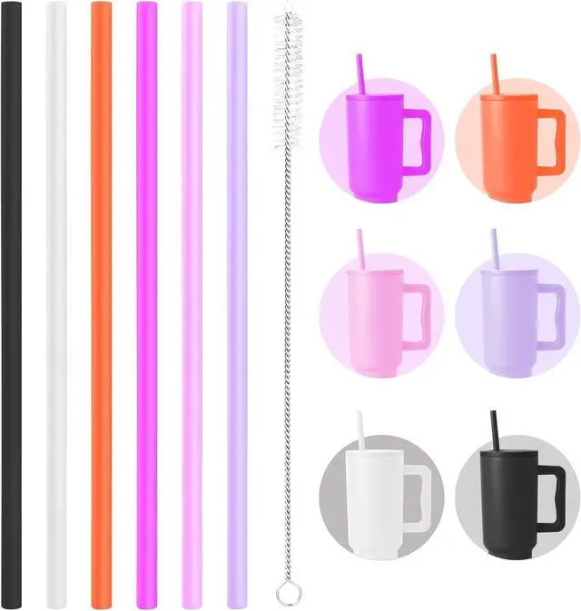 Main image of 12 Inch Reusable Replacement Straws Compatible with Simple Modern Tumblers-40 Oz Tumbler Straw Replacement For Iron flask Cup-6 Pack Multicolor Straws, 1 Cleaning Brush