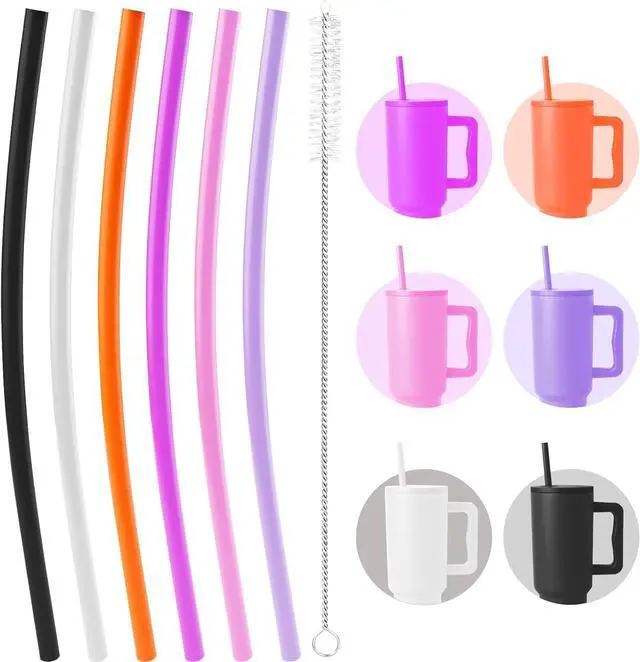 Alt view image 2 of 7 - 12 Inch Reusable Replacement Straws Compatible with Simple Modern Tumblers-40 Oz Tumbler Straw Replacement For Iron flask Cup-6 Pack Multicolor Straws, 1 Cleaning Brush