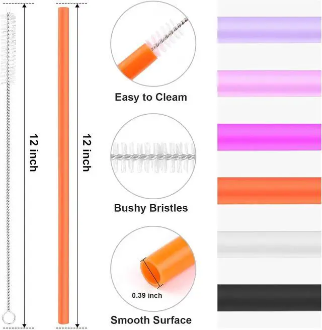 Alt view image 3 of 7 - 12 Inch Reusable Replacement Straws Compatible with Simple Modern Tumblers-40 Oz Tumbler Straw Replacement For Iron flask Cup-6 Pack Multicolor Straws, 1 Cleaning Brush