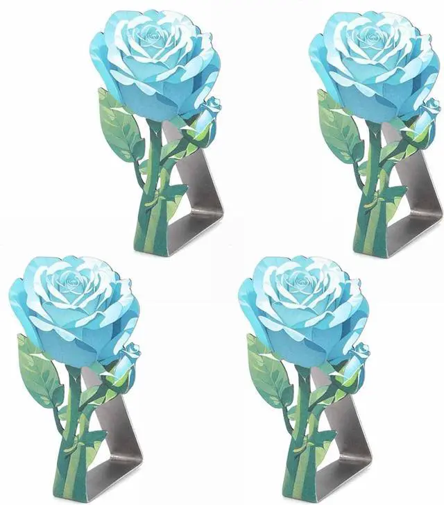 Main image of 4PCS Rose Table Clips Stainless Steel - Heavy Duty Windproof Tablecloth Clamps for Wedding, Picnic, Camping | 1.8" Super Grip Indoor/Outdoor | Rust-Proof Decorative Clips 4 Pack (Blue Rose)