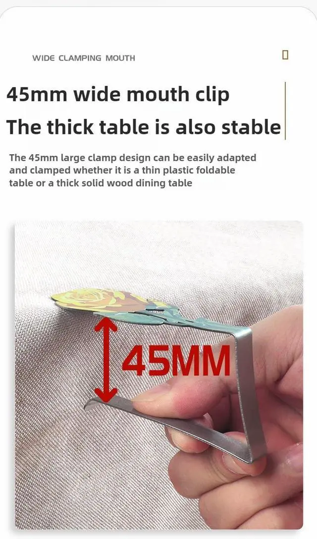Alt view image 5 of 7 - 4PCS Rose Table Clips Stainless Steel - Heavy Duty Windproof Tablecloth Clamps for Wedding, Picnic, Camping | 1.8" Super Grip Indoor/Outdoor | Rust-Proof Decorative Clips 4 Pack (Blue Rose)