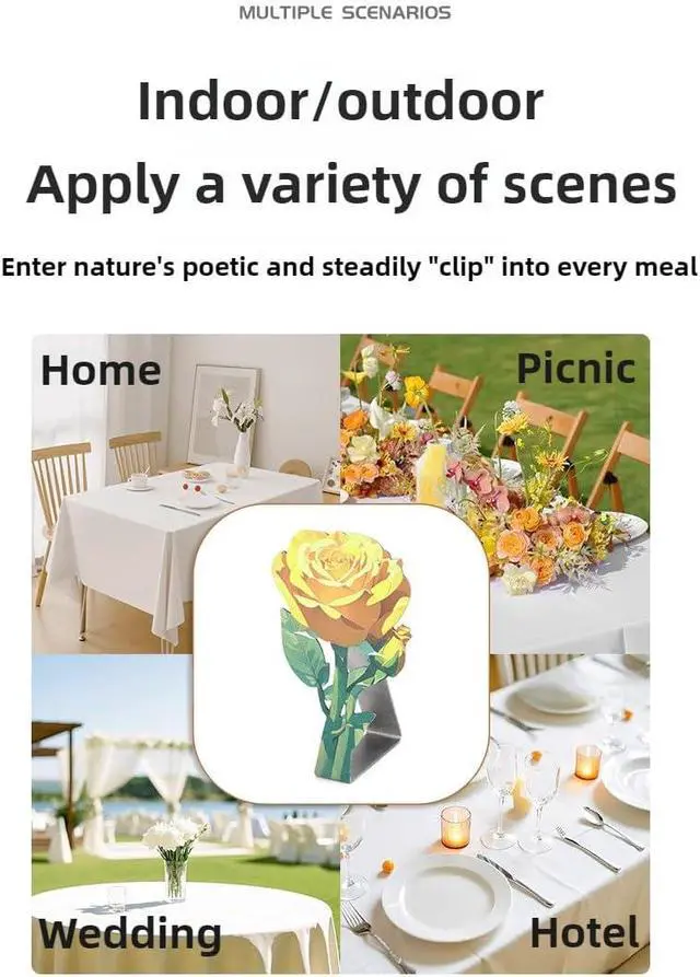 Alt view image 7 of 7 - 4PCS Rose Table Clips Stainless Steel - Heavy Duty Windproof Tablecloth Clamps for Wedding, Picnic, Camping | 1.8" Super Grip Indoor/Outdoor | Rust-Proof Decorative Clips 4 Pack (Blue Rose)