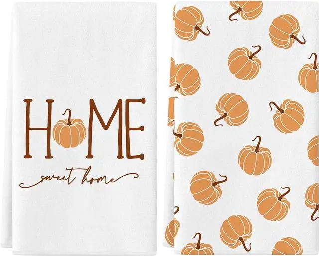 Main image of Fall Kitchen Towels 18x26 Inch Set of 2 Autumn Thanksgiving Kitchen Decor | Watercolor Orange Pumpkin Sweet Home Vintage Farmhouse Seasonal Ultra Absorbent Hand & Dish Towels Drying Dishcloth