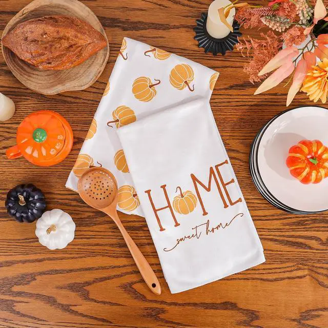 Alt view image 2 of 6 - Fall Kitchen Towels 18x26 Inch Set of 2 Autumn Thanksgiving Kitchen Decor | Watercolor Orange Pumpkin Sweet Home Vintage Farmhouse Seasonal Ultra Absorbent Hand & Dish Towels Drying Dishcloth