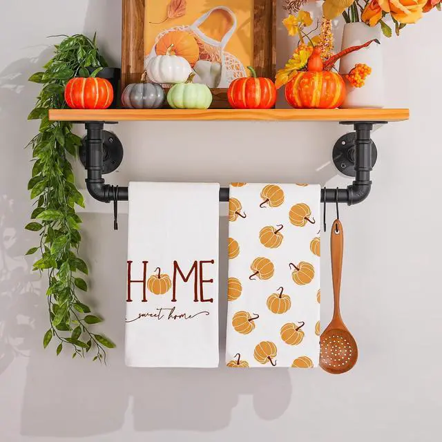 Alt view image 4 of 6 - Fall Kitchen Towels 18x26 Inch Set of 2 Autumn Thanksgiving Kitchen Decor | Watercolor Orange Pumpkin Sweet Home Vintage Farmhouse Seasonal Ultra Absorbent Hand & Dish Towels Drying Dishcloth