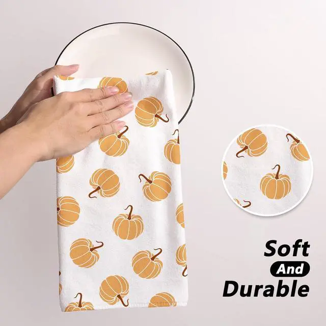 Alt view image 5 of 6 - Fall Kitchen Towels 18x26 Inch Set of 2 Autumn Thanksgiving Kitchen Decor | Watercolor Orange Pumpkin Sweet Home Vintage Farmhouse Seasonal Ultra Absorbent Hand & Dish Towels Drying Dishcloth