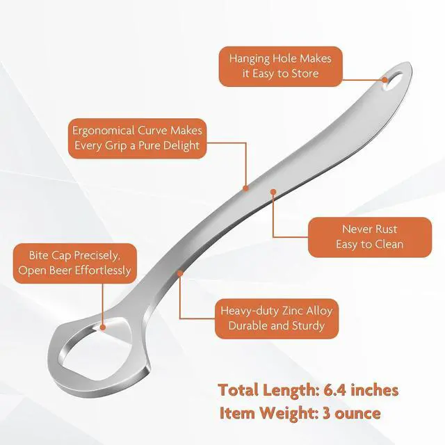 Alt view image 2 of 6 - Heavy-Duty Beer Bottle Opener for Home and Bar Bartender | Easy Pop Cap, Zinc Alloy Metal with Smooth Surface, Comfortable Grip, Gift Packaging Included