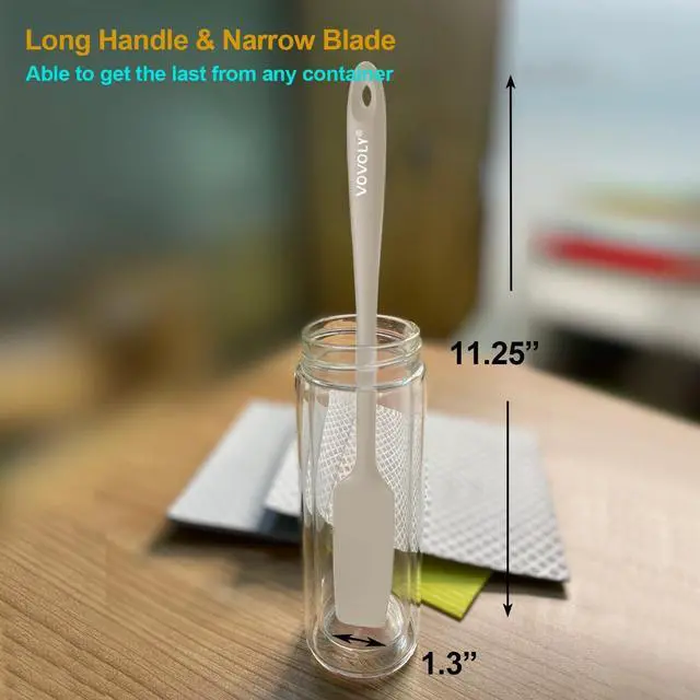 Alt view image 3 of 7 - 2-Pack Silicone Small Jar Spatulas with Long Handle, Upgraded Heat Resistant Spatula for Non Stick Cookware, Seamless Design, Stainless Steel Core, BPA Free Spoonula, Khaki