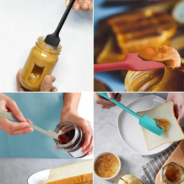 Alt view image 7 of 7 - 2-Pack Silicone Small Jar Spatulas with Long Handle, Upgraded Heat Resistant Spatula for Non Stick Cookware, Seamless Design, Stainless Steel Core, BPA Free Spoonula, Khaki