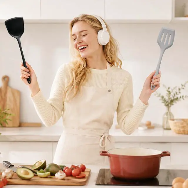 Alt view image 2 of 7 - 8-Piece Silicone Spatula Set, 600°F Heat Resistant, Food Grade Silicone Outer Layer, Earth Tone Dominated, Non Stick Utensils for Cooking & Baking