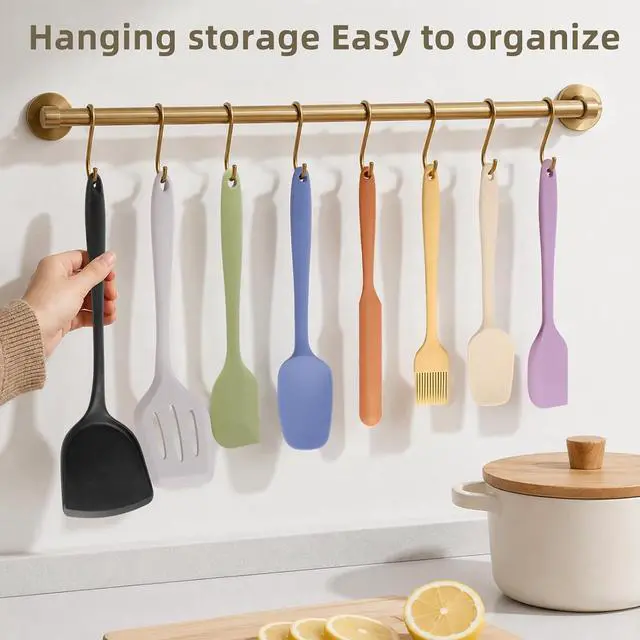 Alt view image 4 of 7 - 8-Piece Silicone Spatula Set, 600°F Heat Resistant, Food Grade Silicone Outer Layer, Earth Tone Dominated, Non Stick Utensils for Cooking & Baking