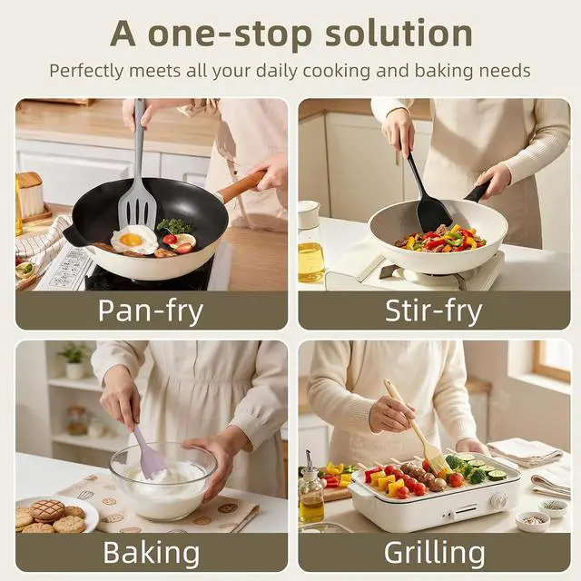 Alt view image 3 of 7 - 8-Piece Silicone Spatula Set, 600°F Heat Resistant, Food Grade Silicone Outer Layer, Earth Tone Dominated, Non Stick Utensils for Cooking & Baking