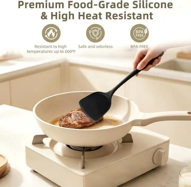 Alt view image 6 of 7 - 8-Piece Silicone Spatula Set, 600°F Heat Resistant, Food Grade Silicone Outer Layer, Earth Tone Dominated, Non Stick Utensils for Cooking & Baking