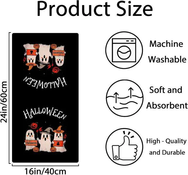Alt view image 2 of 7 - 4 Pcs Halloween Kitchen Towels Funny Hand Towels for Bathroom | 16x24 Inch Spooky Boo Ghost Dish Cloths Pumpkin Bat Ghost Halloween Bathroom Decortions Housewarming Gift for Home Wall Decor
