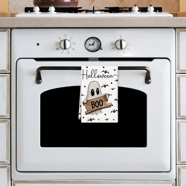 Alt view image 5 of 7 - 4 Pcs Halloween Kitchen Towels Funny Hand Towels for Bathroom | 16x24 Inch Spooky Boo Ghost Dish Cloths Pumpkin Bat Ghost Halloween Bathroom Decortions Housewarming Gift for Home Wall Decor