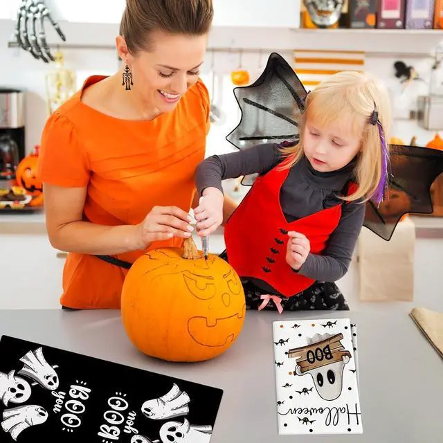 Alt view image 7 of 7 - 4 Pcs Halloween Kitchen Towels Funny Hand Towels for Bathroom | 16x24 Inch Spooky Boo Ghost Dish Cloths Pumpkin Bat Ghost Halloween Bathroom Decortions Housewarming Gift for Home Wall Decor